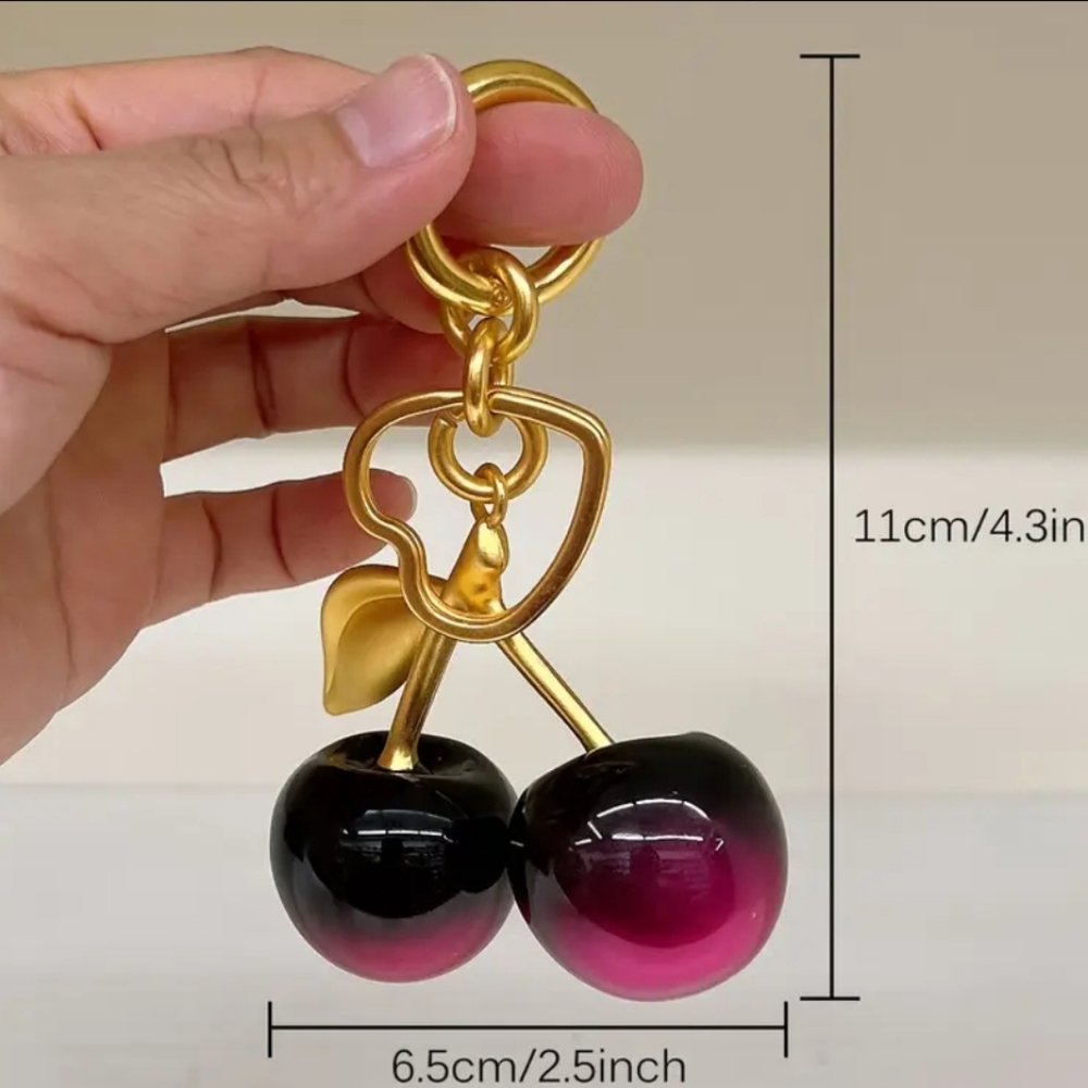 Chic Gold and Pink Cherry Keychain